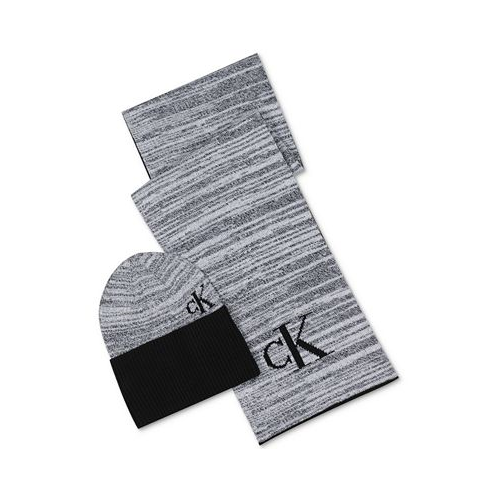 Calvin Klein Mens Marled Scarf & Beanie Hat Gift Set