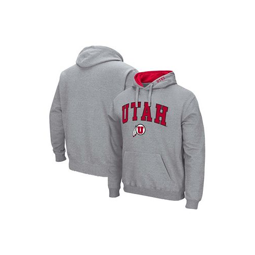 Colosseum Mens Heathered Gray Utah Utes Arch and Logo Pullover Hoodie