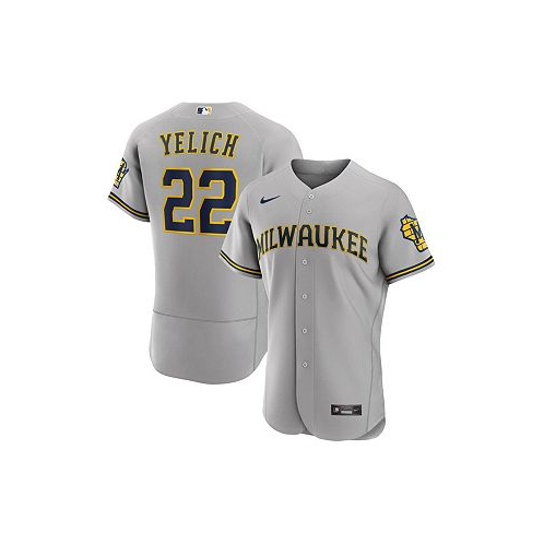 Nike Mens Christian Yelich Gray Milwaukee Brewers Road Authentic Player Logo Jersey