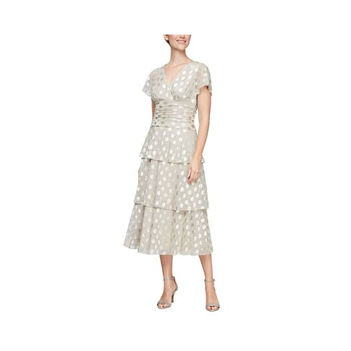 SL Fashions Metallic Dotted Ruched-Waist Dress