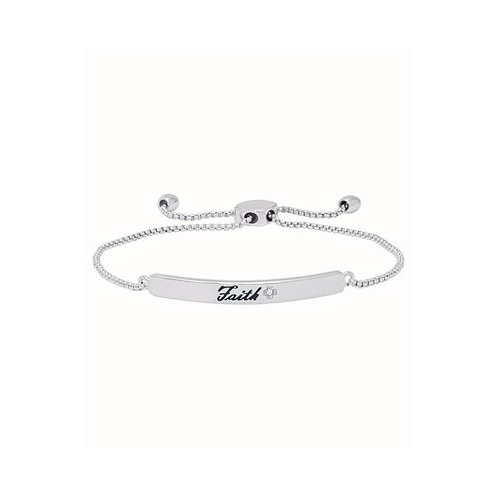 Macys Diamond Accent Faith Adjustable Bolo Bracelet in Fine Silver Plate