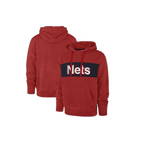 47 Brand Mens Red Brooklyn Nets 2021/22 City Edition Wordmark Chest Pass Pullover Hoodie