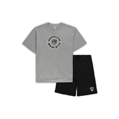 Concepts Sport Mens Heathered Gray Black Brooklyn Nets Big and Tall T-shirt and Shorts Sleep Set