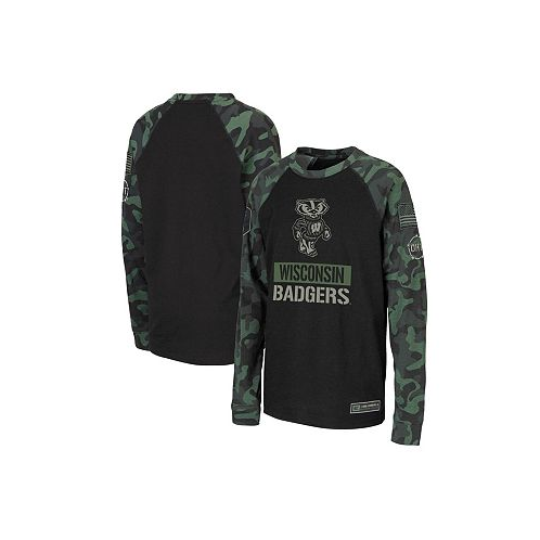 Colosseum Big Boys Black Camo Wisconsin Badgers OHT Military-Inspired Appreciation Raglan Long Sleeve T-shirt
