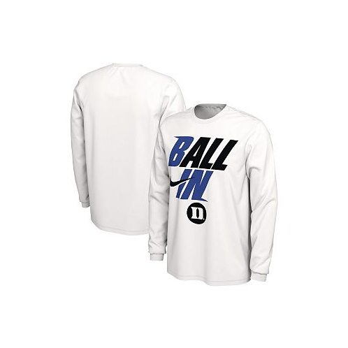 Nike Mens White Duke Blue Devils Ball In Bench Long Sleeve T-shirt