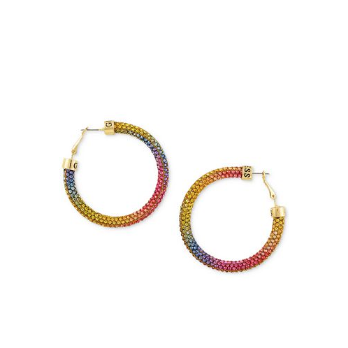 GUESS Gold-Tone Pave Crystal Ombre Rainbow Sparkle Hoop Earrings 2