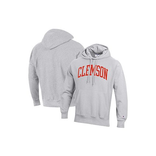 Champion Mens Heathered Gray Clemson Tigers Team Arch Reverse Weave Pullover Hoodie