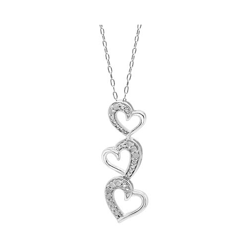 Macys Diamond Triple Heart 18 Pendant Necklace (1/10 ct. t.w.) in Sterling Silver