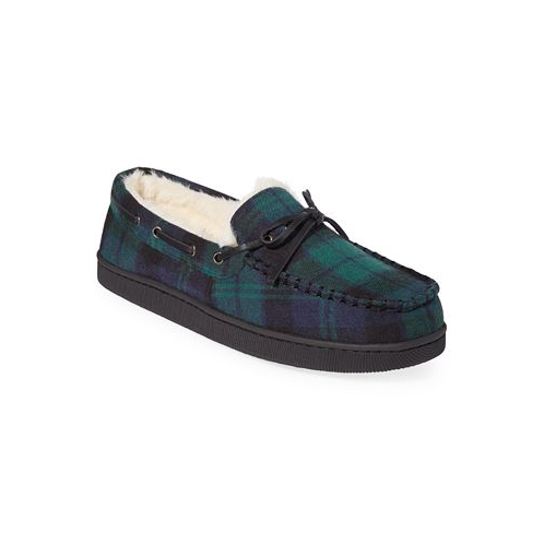 Club Room Mens Plaid Moccasin Slippers with Faux-Fur Lining