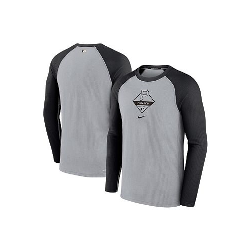 Nike Mens Gray Black Pittsburgh Pirates Game Authentic Collection Performance Raglan Long Sleeve T-shirt