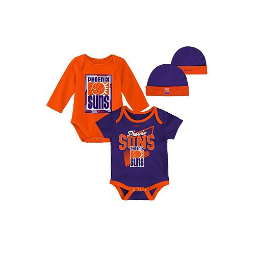 Mitchell & Ness Infant Boys and Girls Blue Orange Phoenix Suns Hardwood Classics Bodysuits and Cuffed Knit Hat Set