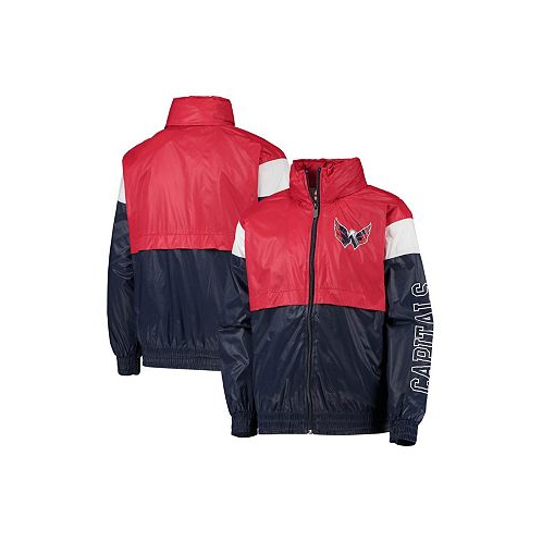 Outerstuff Big Boys Red Navy Washington Capitals Goal Line Full-Zip Hoodie Windbreaker Jacket