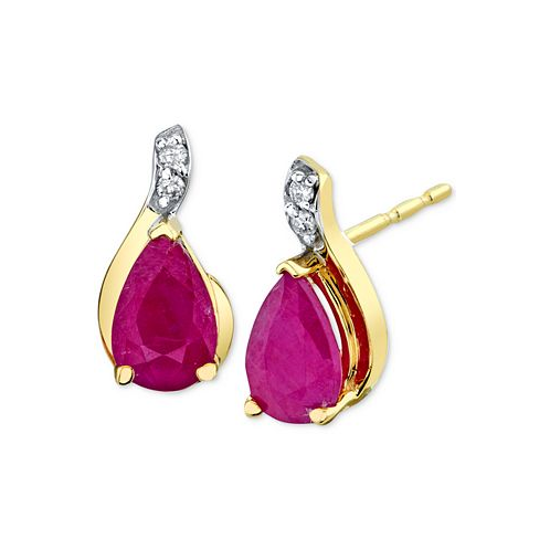 Macys Ruby (1 ct. t.w.) & Diamond Accent Pear Stud Earrings in 14k Gold