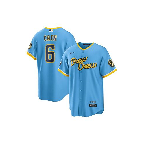 Nike Mens Lorenzo Cain Powder Blue Milwaukee Brewers City Connect Replica Player Jersey