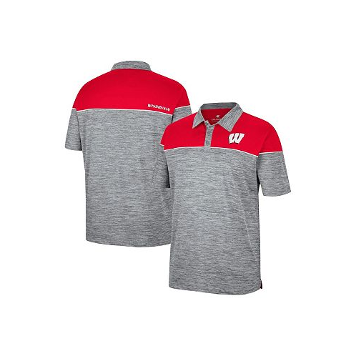 Colosseum Mens Heathered Gray Red Wisconsin Badgers Birdie Polo Shirt