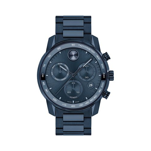 Movado Mens Bold Verso Dark Blue Ionic Plated Steel Bracelet Watch 44mm