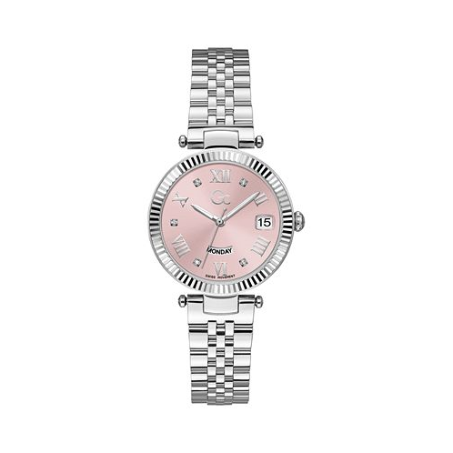 GUESS Gc Flair Womens Swiss Silver-Tone Stainless Steel Bracelet Watch 34mm