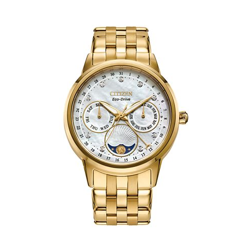Citizen Eco-Drive Womens Calendrier Diamond-Accent Gold-Tone Stainless Steel Bracelet Watch 37mm