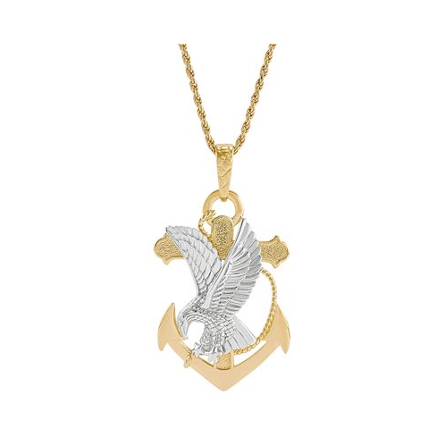 Macys Mens Eagle & Anchor 22 Pendant Necklace in 14k Gold-Plated Sterling Silver