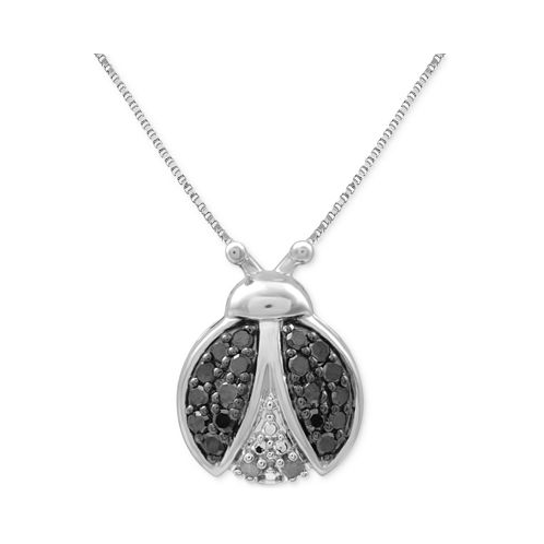 Macys Black Diamond (1/6 ct. t.w.) & White Diamond Accent Ladybug 18 Pendant Necklace in Sterling Silver or 14k Gold-Plated Sterling Silver