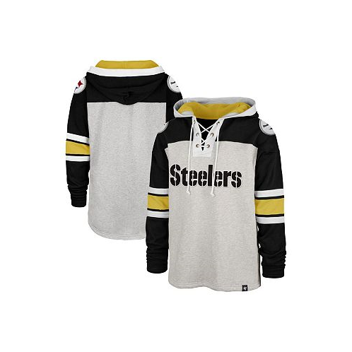47 Brand Mens 47 Gray Pittsburgh Steelers Gridiron Lace-Up Pullover Hoodie