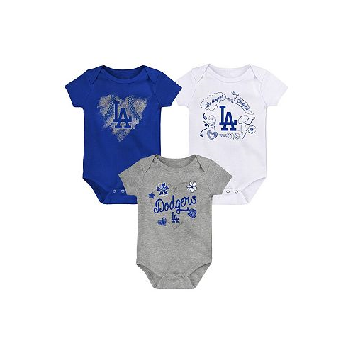 Outerstuff Infant Boys and Girls Royal White Heathered Gray Los Angeles Dodgers Batter Up 3-Pack Bodysuit Set