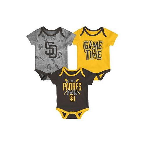 Outerstuff Newborn and Infant Boys and Girls San Diego Padres Brown Gold Heathered Gray Game Time Three-Piece Bodysuit Set