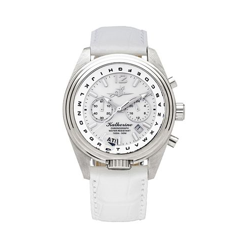Abingdon Co. Womens Katherine Chronograph White Leather Strap Steel Watch 40mm