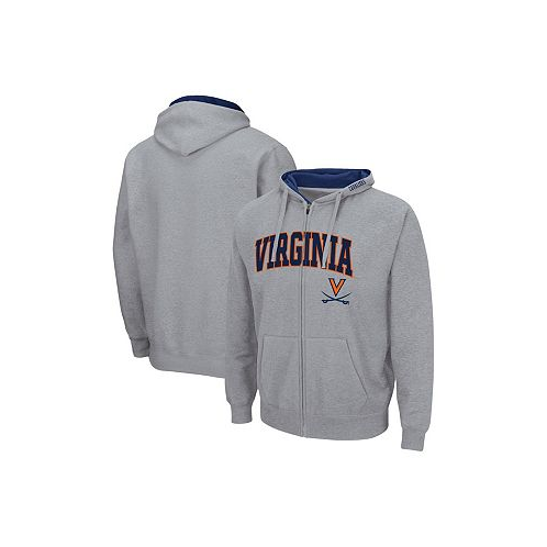 Colosseum Mens Heathered Gray Virginia Cavaliers Arch and Logo 3.0 Full-Zip Hoodie