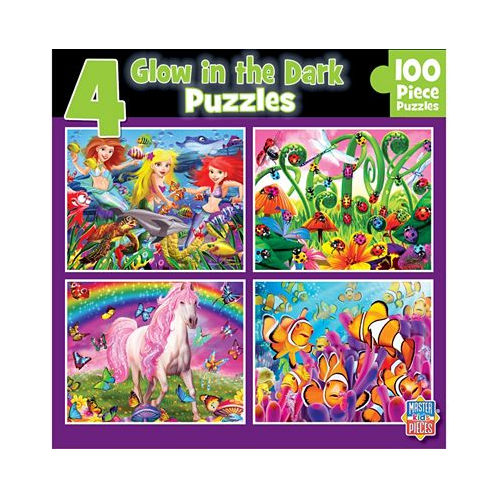 Masterpieces Kids Jigsaw Puzzle Set - Purple Glow 4-Pack 100 Pieces