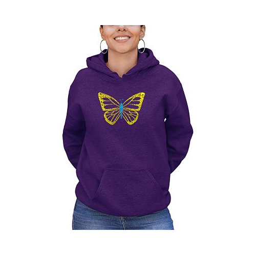 LA Pop Art Womens Butterfly Word Art Hooded Sweatshirt