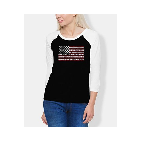 LA Pop Art Womens Raglan 50 States USA Flag Word Art T-shirt