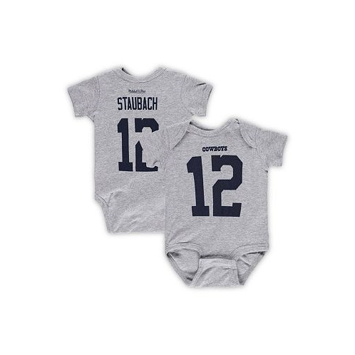 Mitchell & Ness Newborn and Infant Boys and Girls Roger Staubach Heather Gray Dallas Cowboys Retired Player Mainliner Name and Number Bodysuit