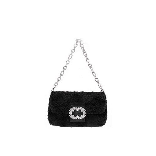 Nina Womens Faux Fur Baguette Bag with Crystal Buckle