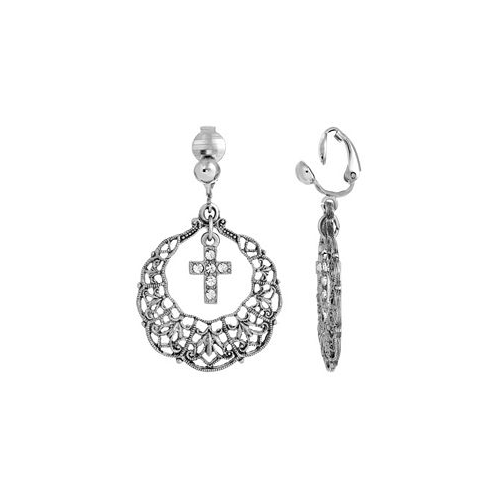 Symbols of Faith Gold-Tone Crystal Cross Clip Earrings