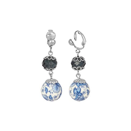 2028 Dark Blue and Blue Willow Beaded Clip Earrings