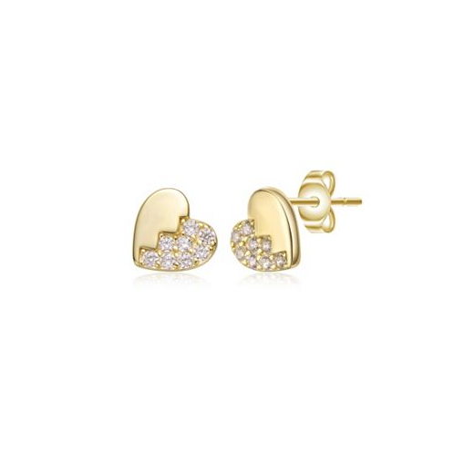 Genevive Sterling Silver 14K Gold Plated Clear Cubic Zirconia Heart Stud Butterfly Earrings For Kids