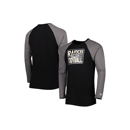 New Era Mens Black Las Vegas Raiders Throwback Raglan Long Sleeve T-shirt