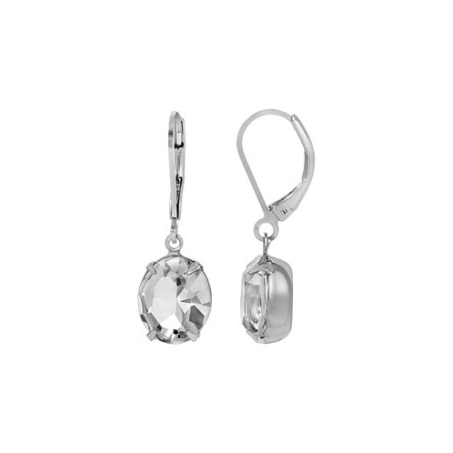 2028 Silver Tone Oval Crystal Earrings