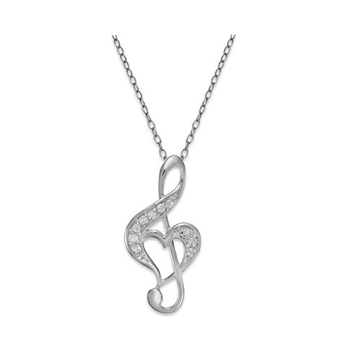 Macys Diamond Treble Clef Heart Pendant Necklace in Sterling Silver (1/10 ct. t.w.)