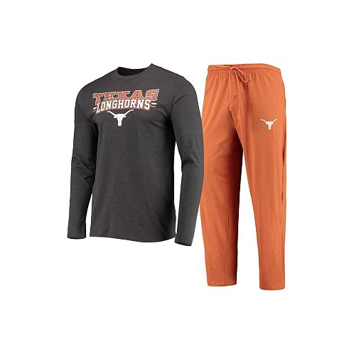 Concepts Sport Mens Texas Orange Heathered Charcoal Texas Longhorns Meter Long Sleeve T-shirt and Pants Sleep Set