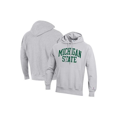 Champion Mens Heathered Gray Michigan State Spartans Team Arch Reverse Weave Pullover Hoodie