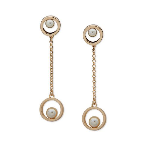 KARL LAGERFELD PARIS Gold-Tone Imitation Pearl & Chain Circle Drop Earrings