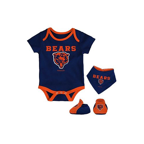 Mitchell & Ness Newborn and Infant Boys and Girls Navy Orange Chicago Bears Throwback Bodysuit Bib and Booties Set