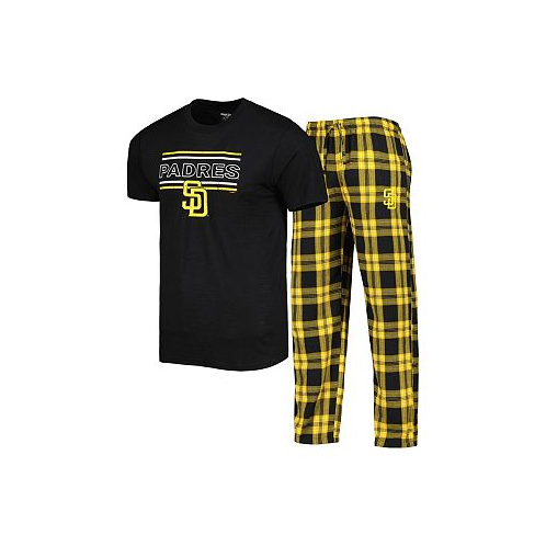 Concepts Sport Mens Black Gold San Diego Padres Badge T-shirt and Pants Sleep Set
