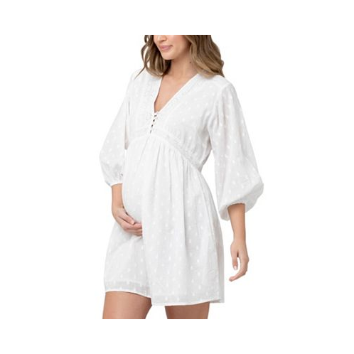 Ripe Maternity Maternity Valentina Embroidered Long Sleeve White Dress