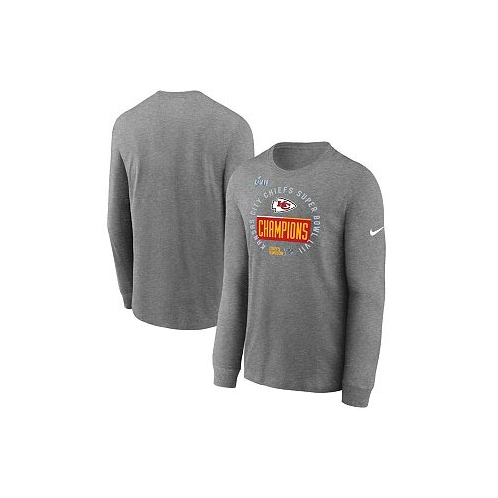 Nike Mens Heather Gray Kansas City Chiefs Super Bowl LVII Champions Locker Room Trophy Collection Long Sleeve T-shirt