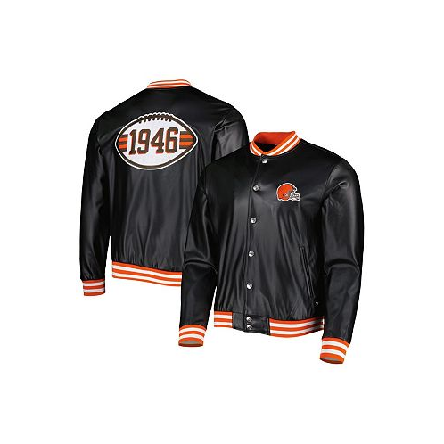 The Wild Collective Mens Black Cleveland Browns Metallic Bomber Full-Snap Jacket