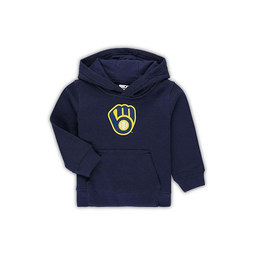 Outerstuff Toddler Boys and Girls Navy Milwaukee Brewers Team Primary Logo Fleece Pullover Hoodie