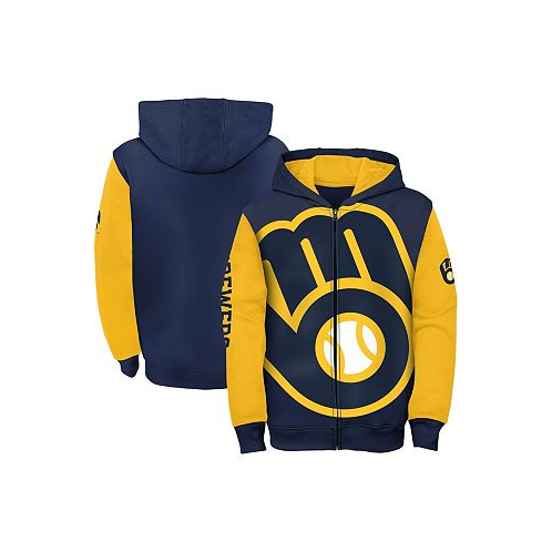 Outerstuff Big Boys and Girls Navy Milwaukee Brewers Poster Board Full-Zip Hoodie